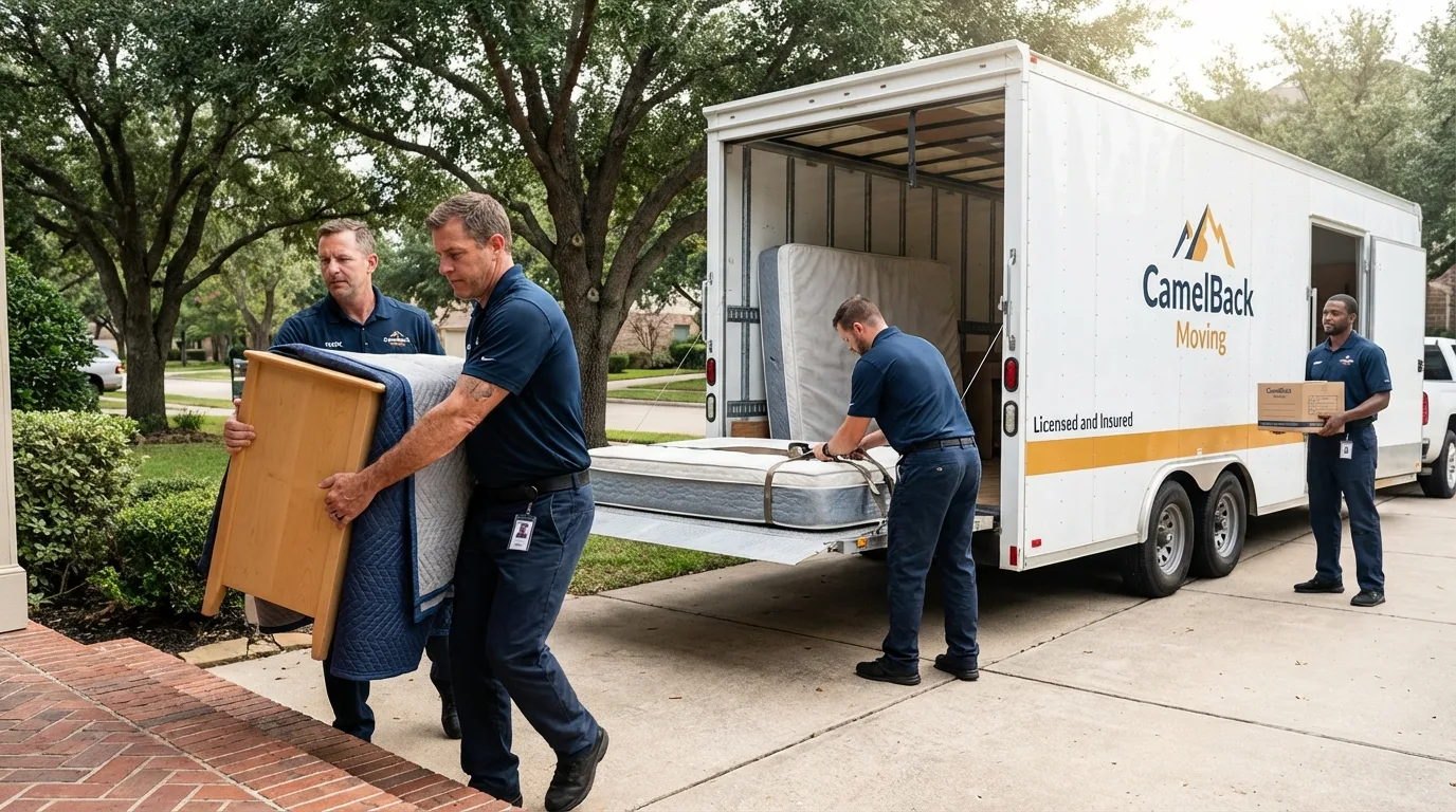 Crew loading residential truck for cross-state move from Washington, UT