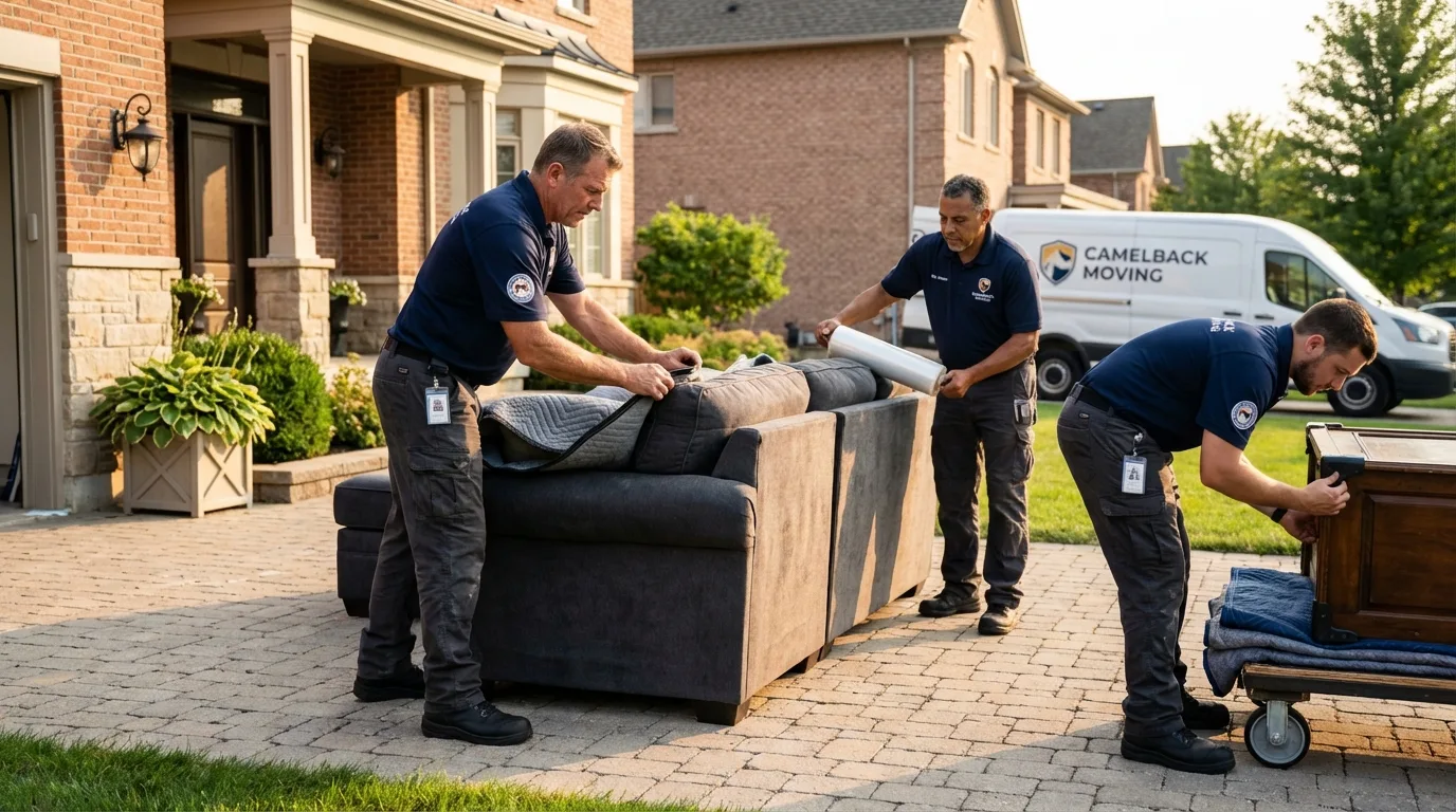 Large estate moving crew wrapping furniture in Washington, UT