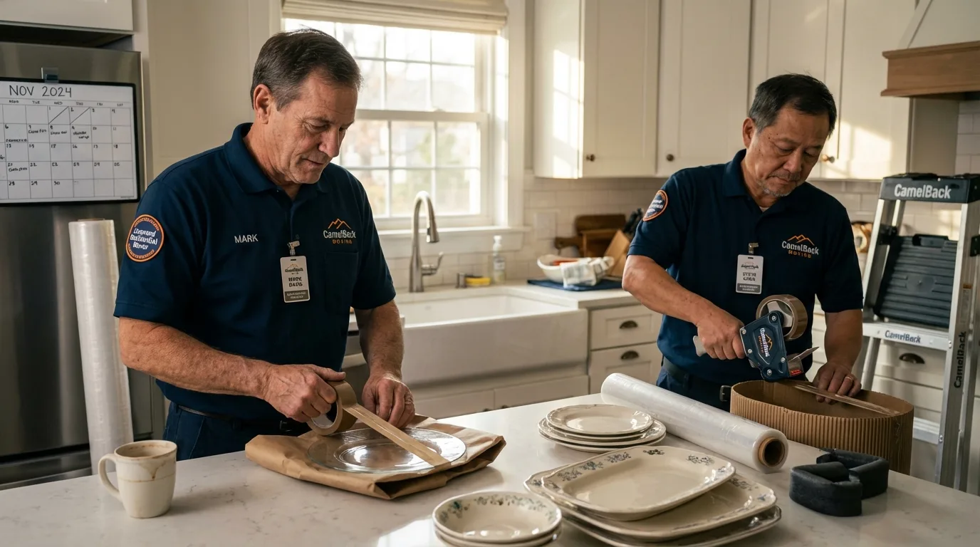 Professional crew packing kitchen dishware in Washington, UT